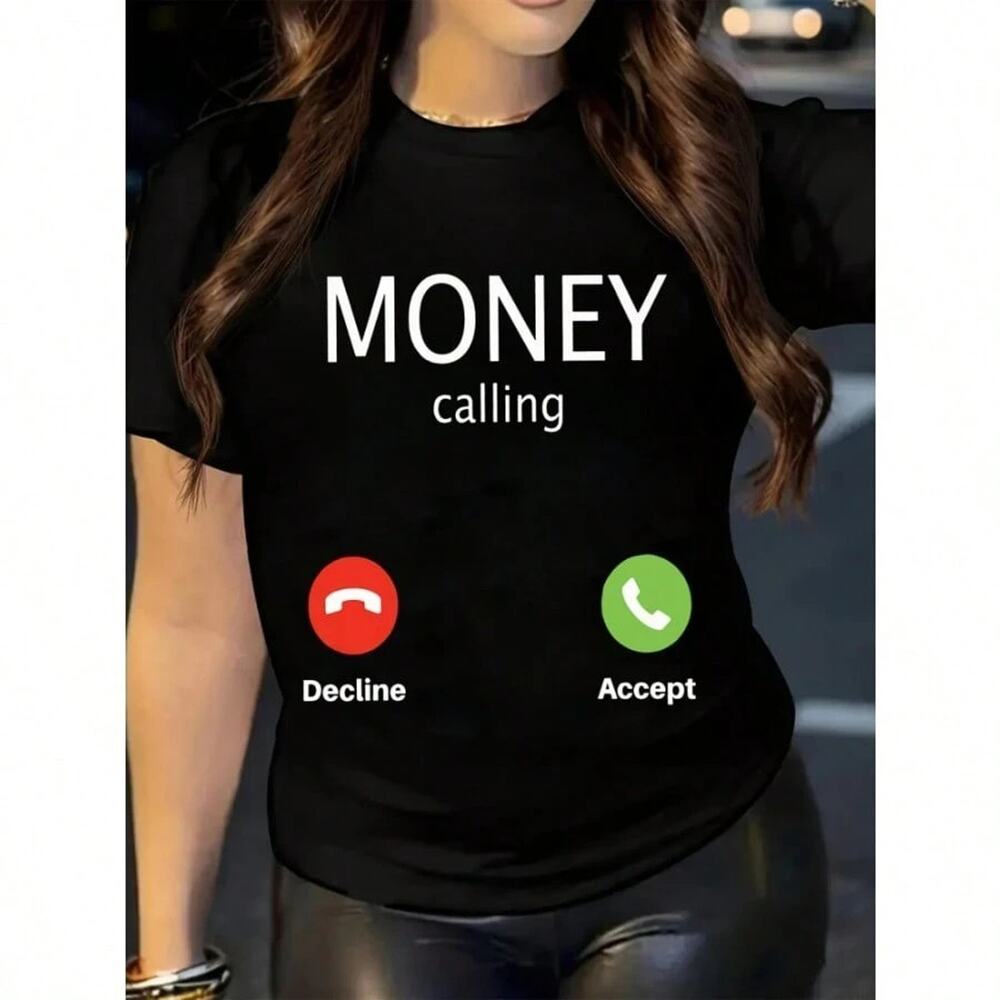 Shein Womens "Money calling" Short Sleeve Cropped T-shirt Size Small